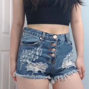 One Teaspoon Romeos Denim Shorts Womens 30 Blue High Rise Firm Fit Distressed